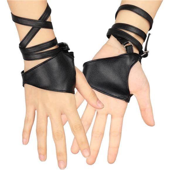 Black Punk Fingerless Gloves Leather Cycling Fingerless Gloves Outdoor Driving